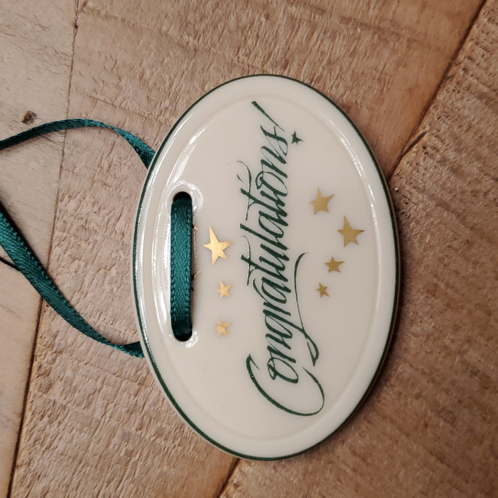 Longaberger CONGRATULATIONS Pottery Tie-on NEW in Box